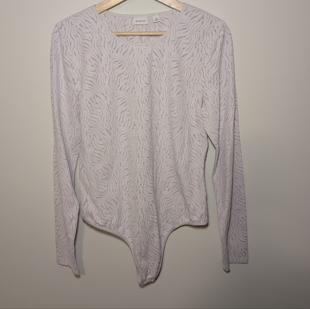 Aritzia Babaton Shapelace Crew Longsleeve Bodysuit Women's XL Lavender